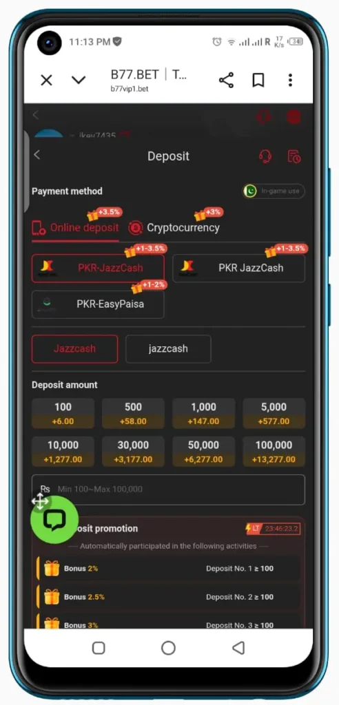 transactions in b77.bet apk