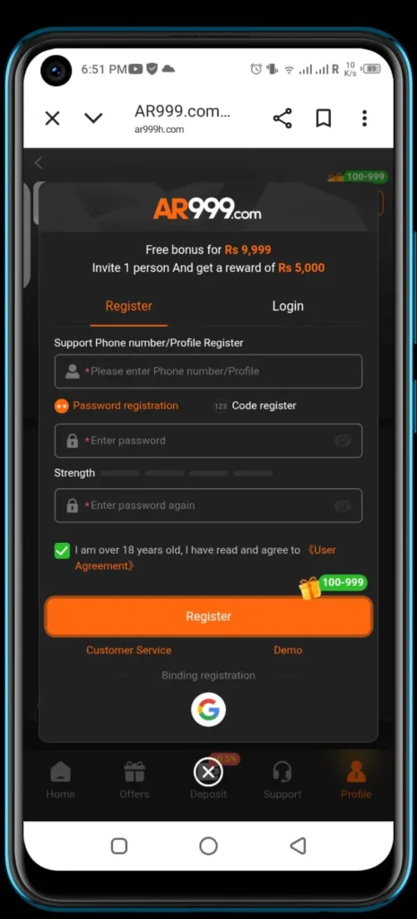 AR999 APK easy registration for real cash gaming