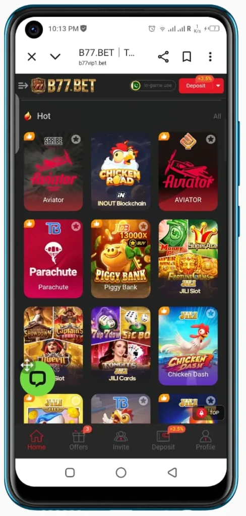 game library in b77.bet apk