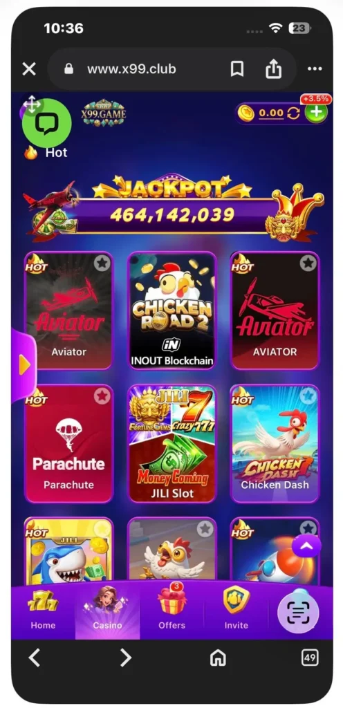 X99 game APK interface showing game library 4
