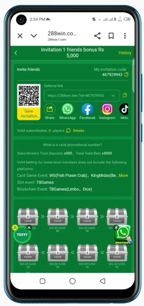 288Win Invite option