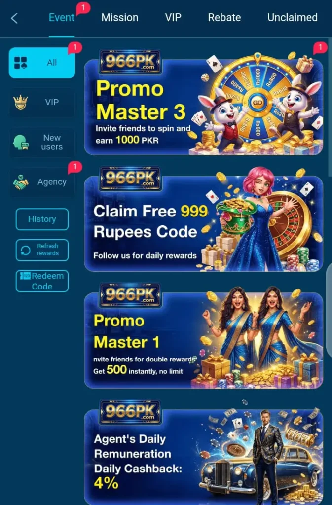 966PK bonus events lucky draws and daily reward offers for Pakistani users