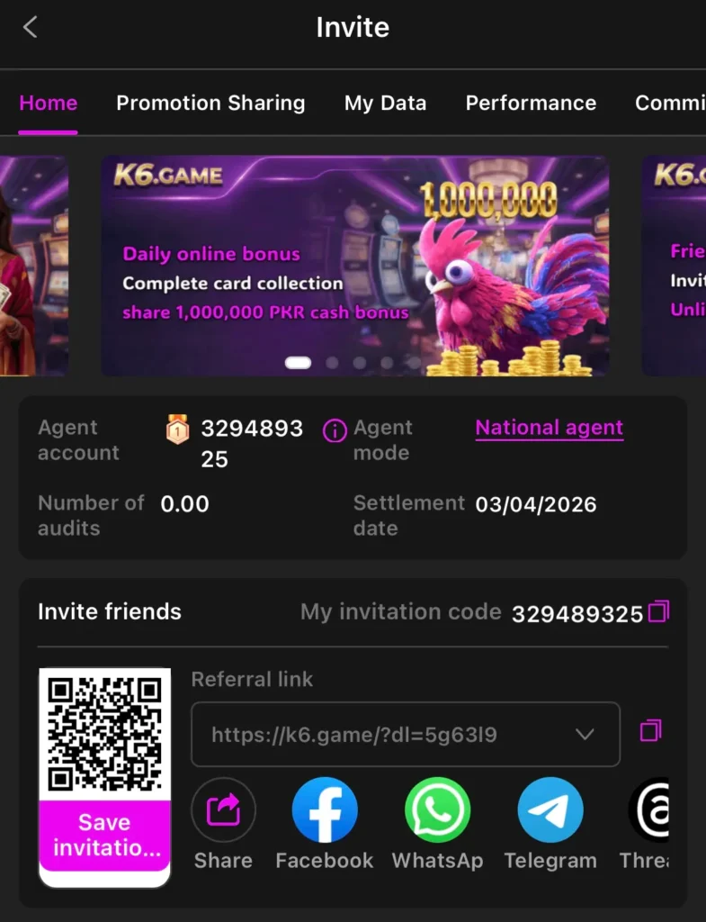k6 Game invite referral page