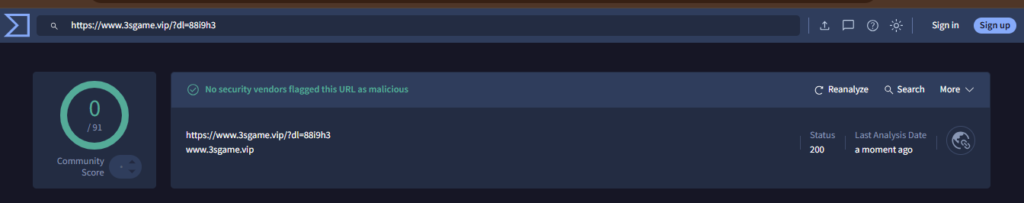 3s game tested on virustotal