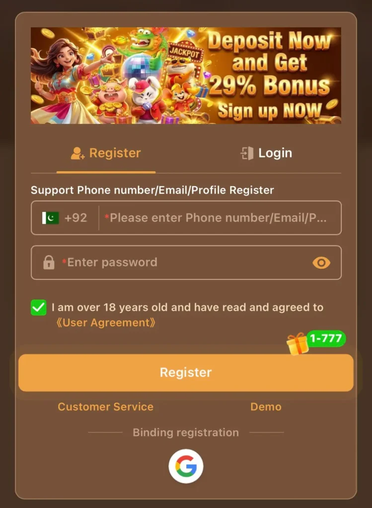 PKR656 Gaming App Registration Screen – Secure Account Sign-up 2026