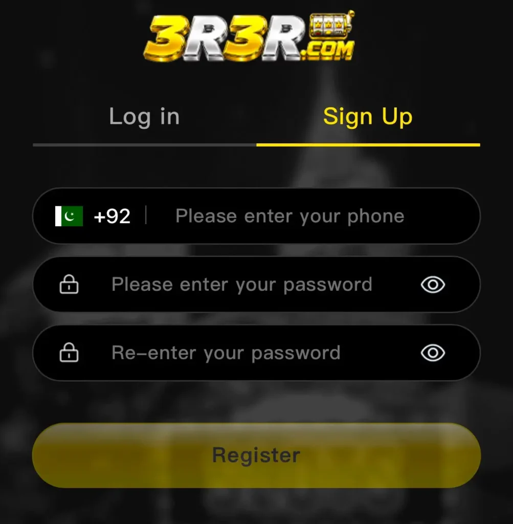 3R3R.com app registration and login screen