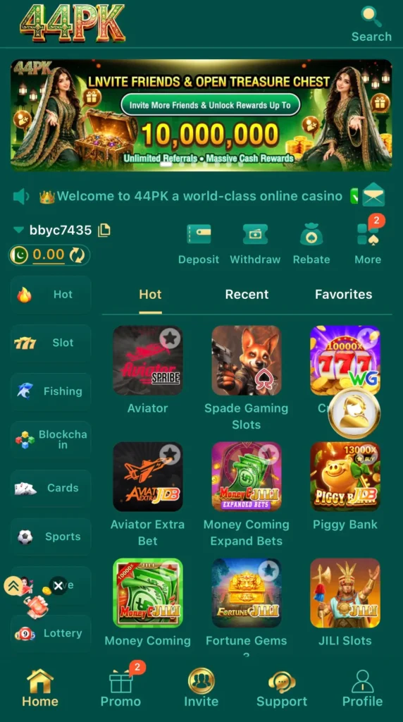 44pk apk game categories interface