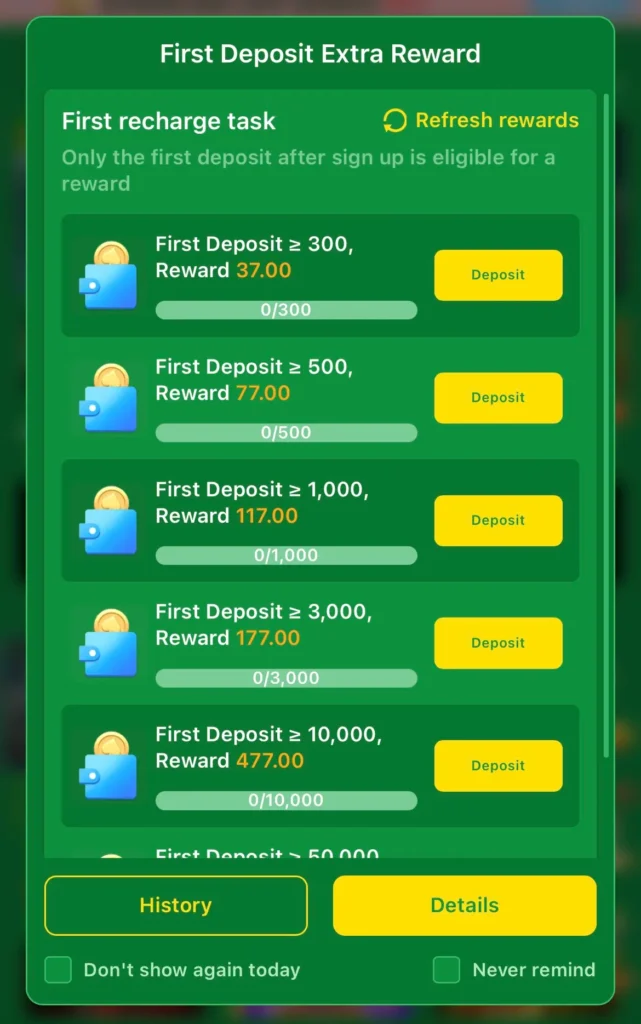 7777sk first deposit reward