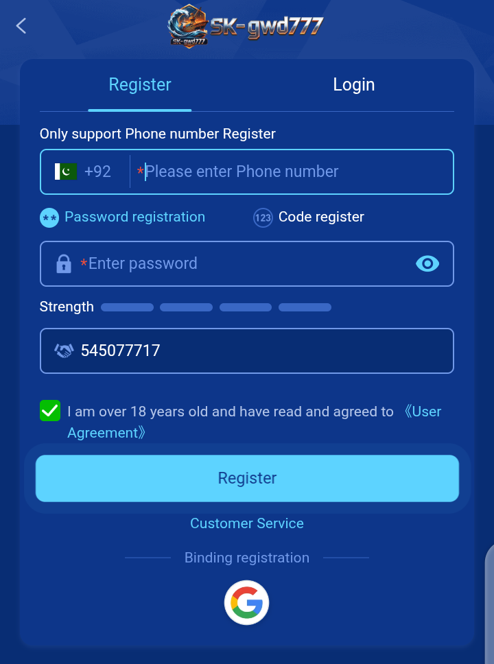 registration in skgwd777 app