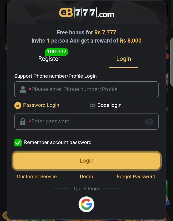 CB777 app login