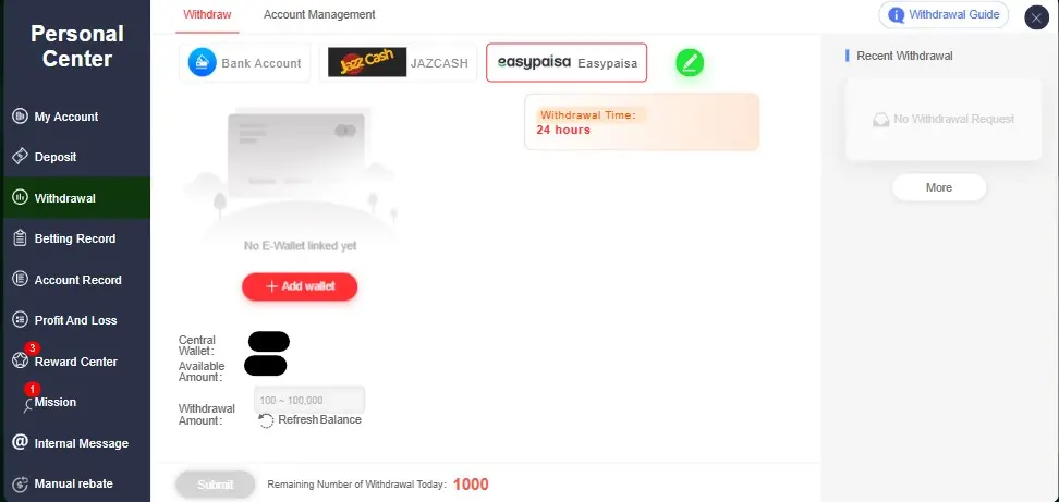 withdrawal screen in ggx77 apk