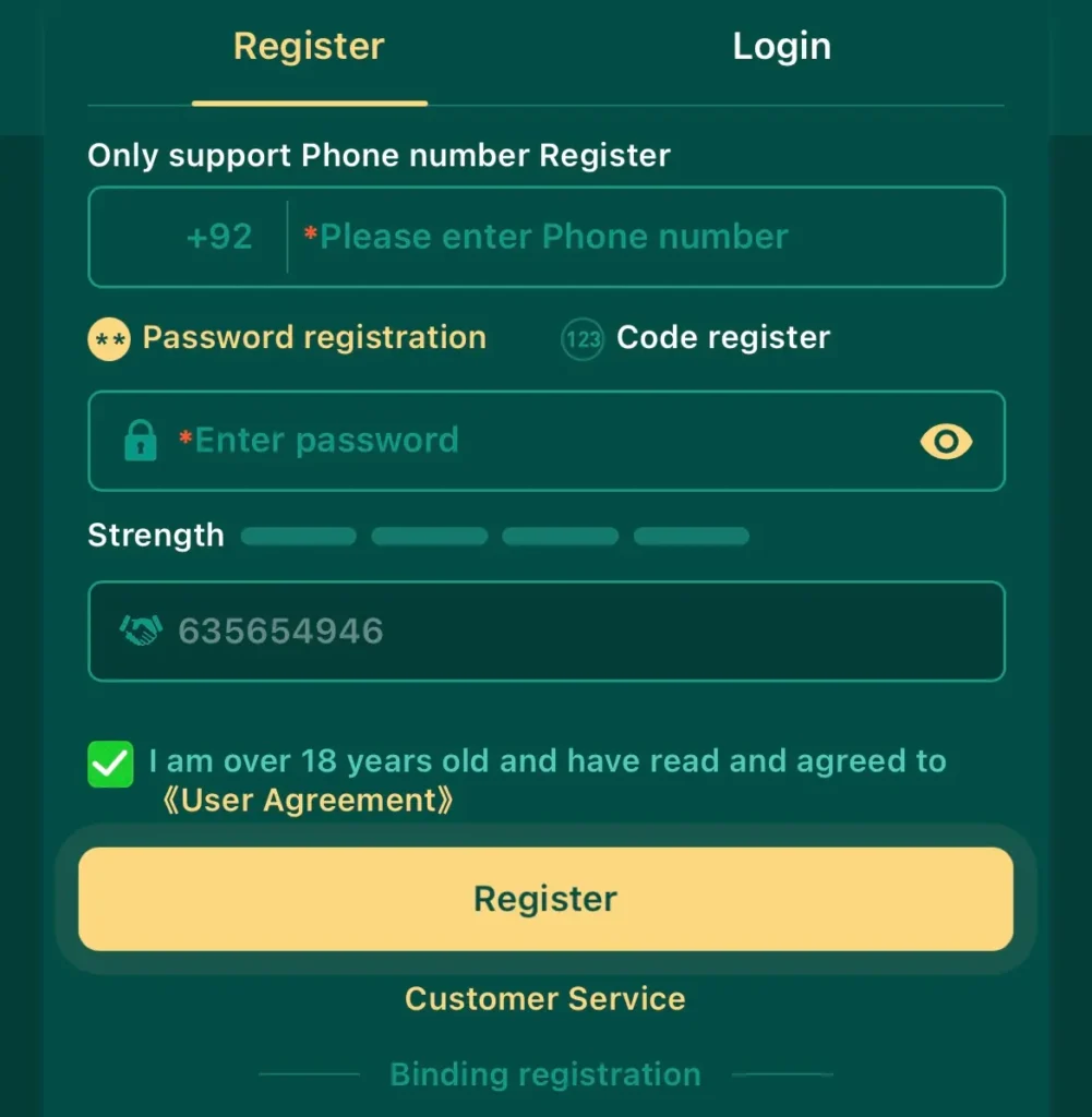 SK-E999 APK registration and login screen