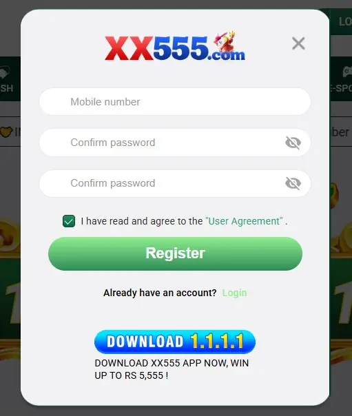 XX555 Game APK Download Dashboard