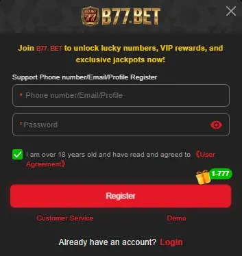 signup in b77 bet apk