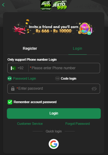 jeeto999 login interface