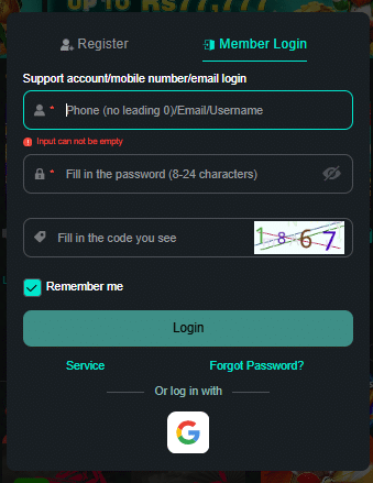 pk116 game login screen
