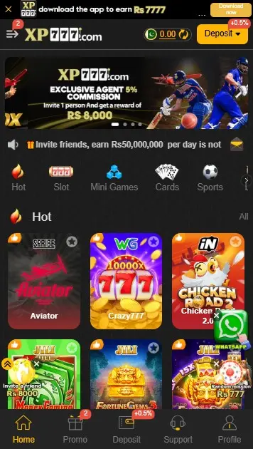 XP777 Game APK Main Menu and Mini Games Lobby